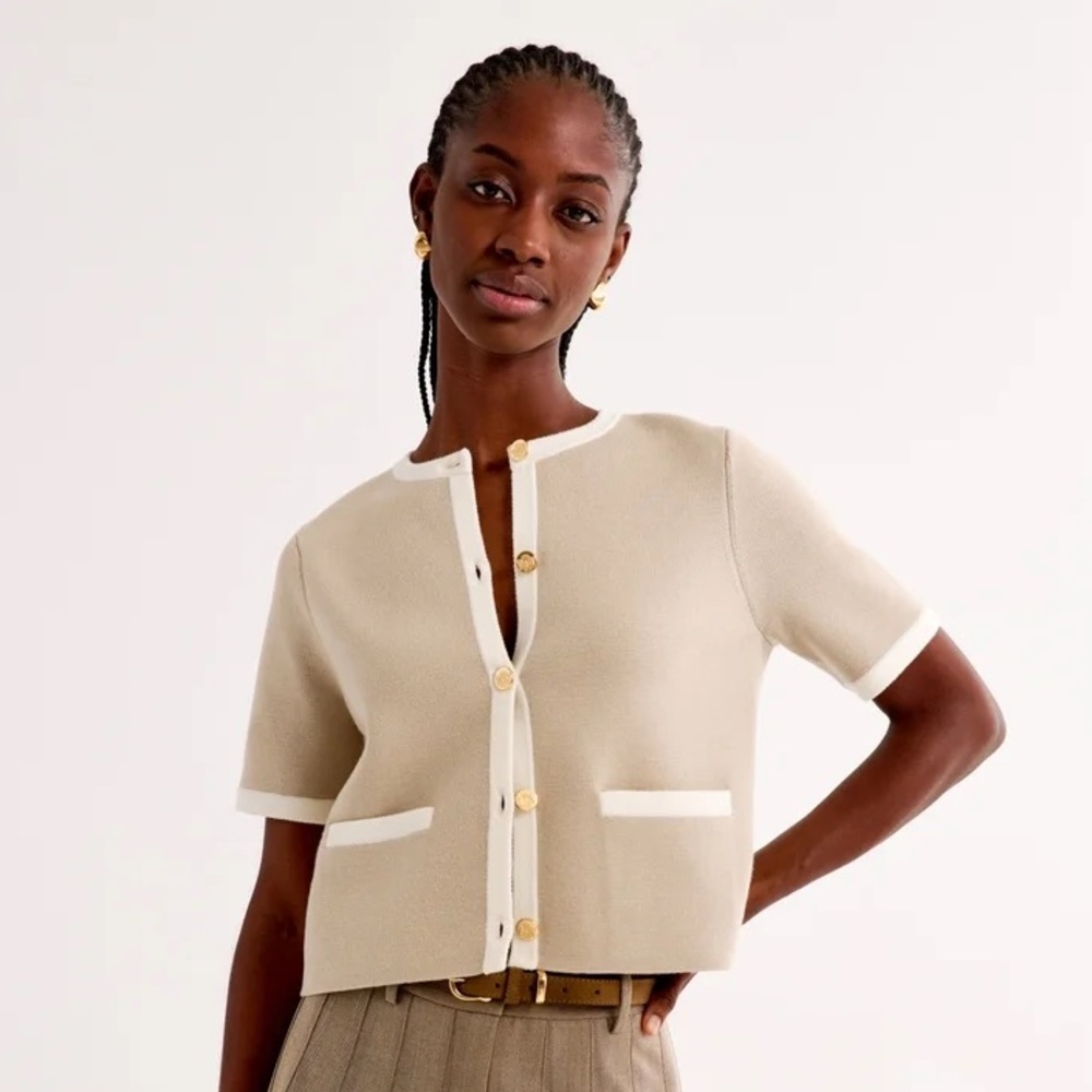 Abercrombie Beige Short Sleeve Cardigan